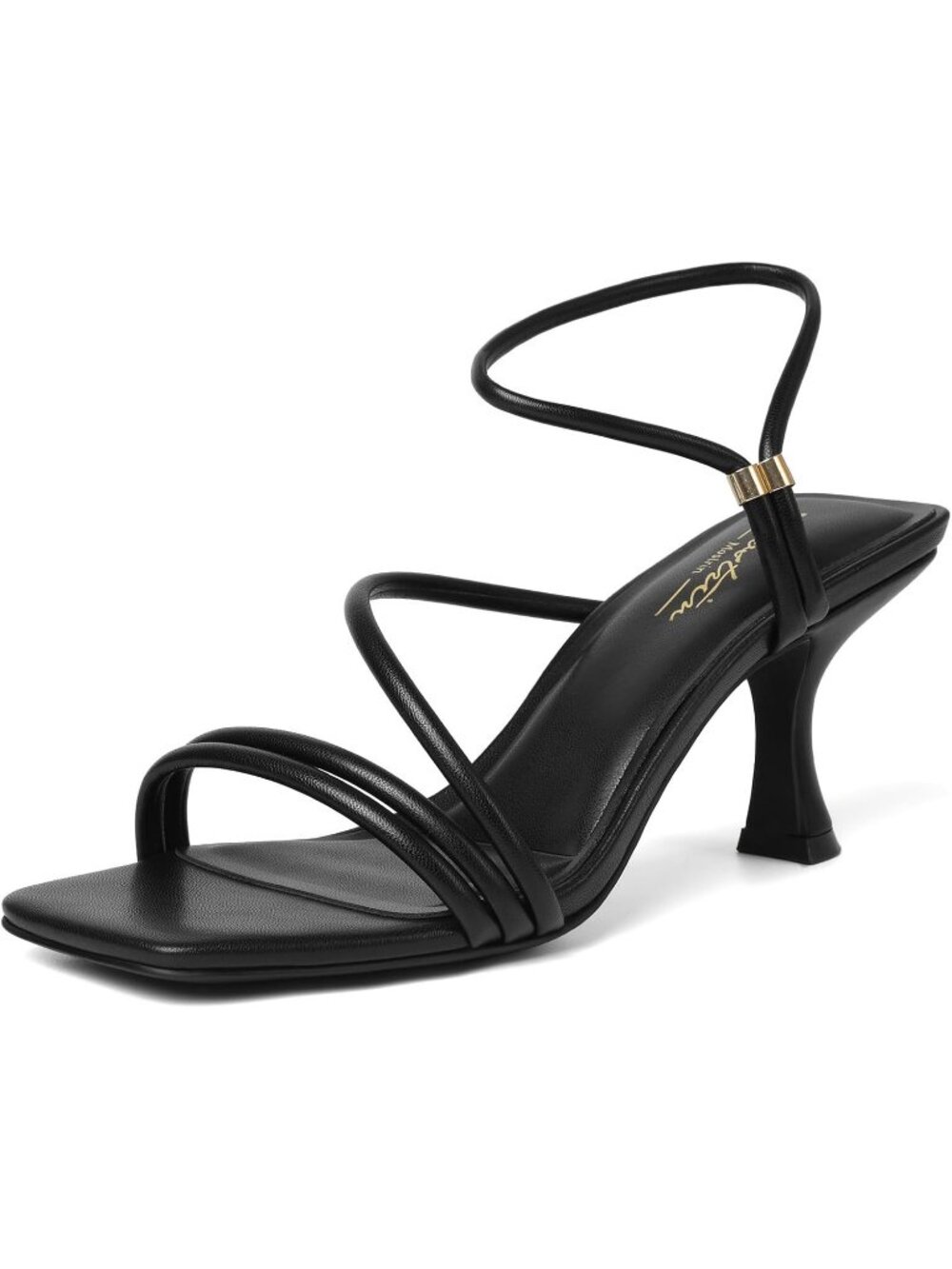 Women's Black Ankle Strap Lace Up Heel Square Open Toe Party High Heeled Sandals